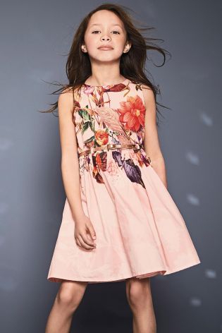 Pink Floral Belted Dress (3-14yrs)
